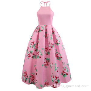 Women Floral Halter A Line Dress Swing Dress